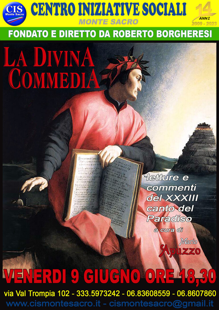  Venerdì 9 giugno al CIS: il XXXIII Canto del Paradiso della Divina Commedia di Dante Alighieri