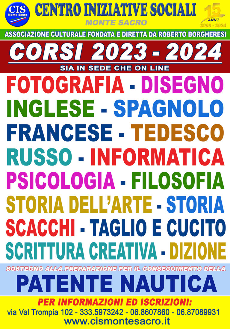 Dall’11 settembre aperte le Iscrizioni ai Corsi 2023 – 2024 del CIS Montesacro