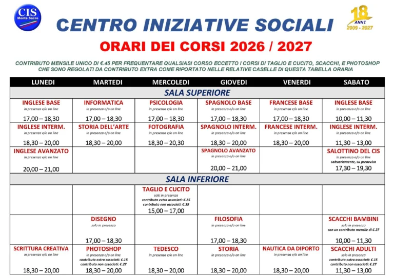 Orario dei Corsi 2026/2027