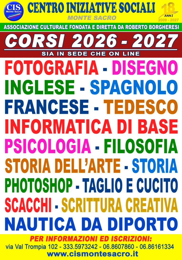 Dal 5 ottobre inizieranno i Corsi 2026/2027 del CIS Montesacro